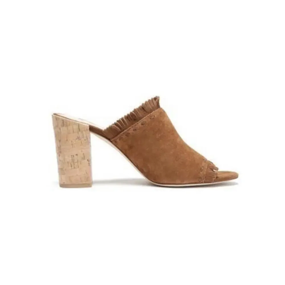 TORY BURCH Huntington Suede Fringe trimmed Brown heels Mules shoes Sz 6.5